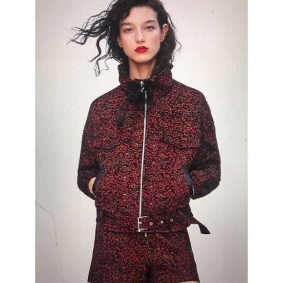Zara Jackets Coats Zara Black And Red Leopard Print Jacquard
